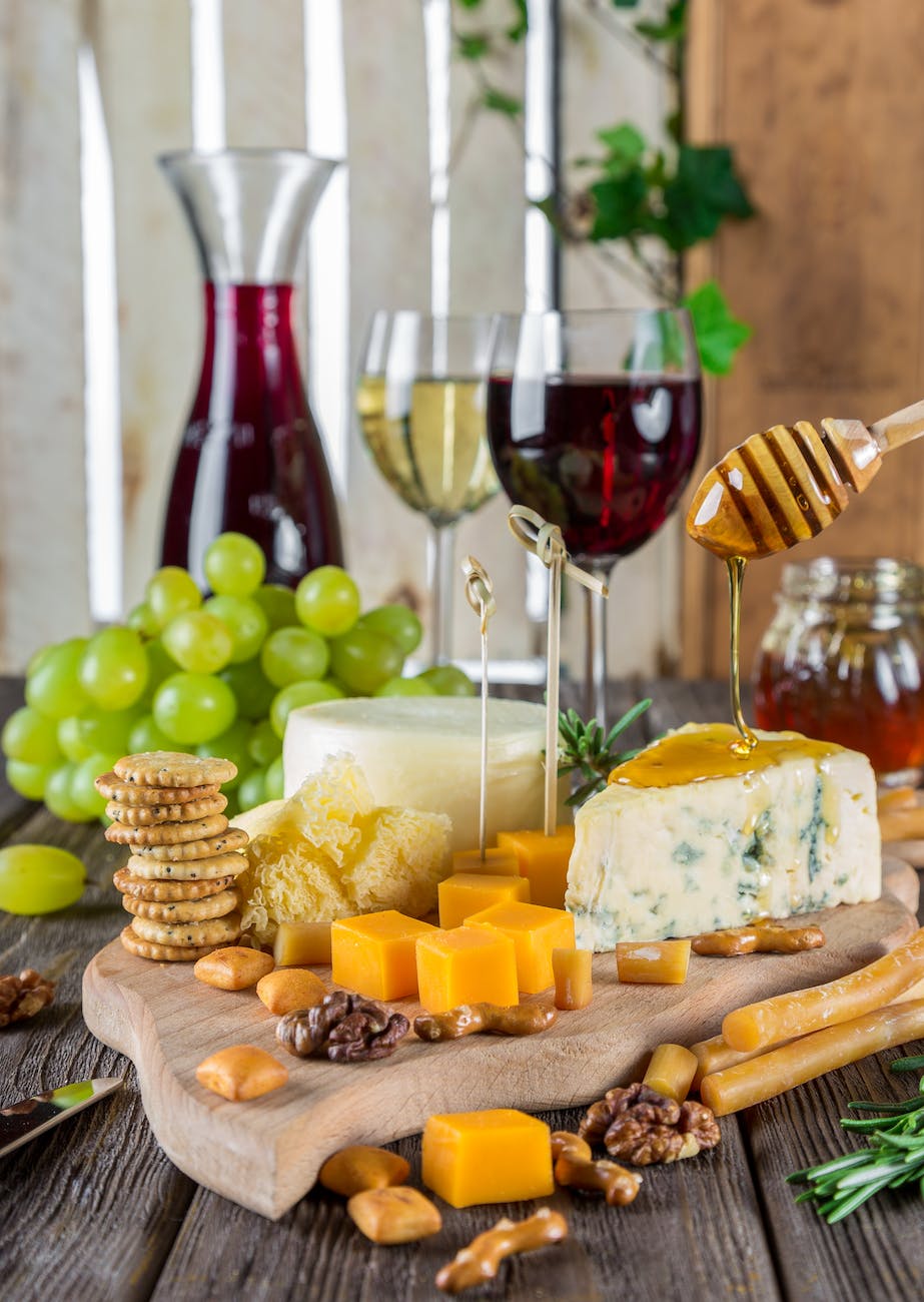 close up of wine and fruits