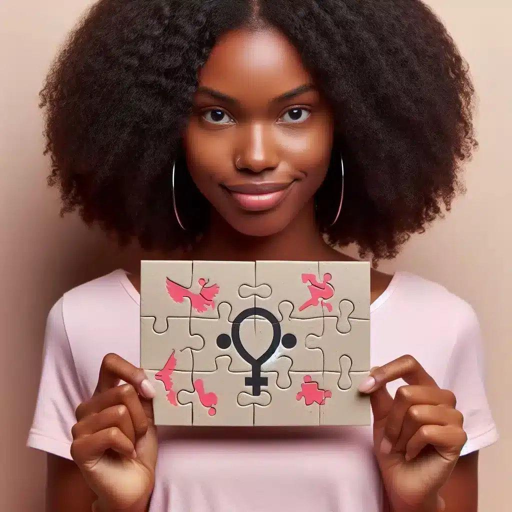 black girl holding puzzle of symptomless cycle puzzle